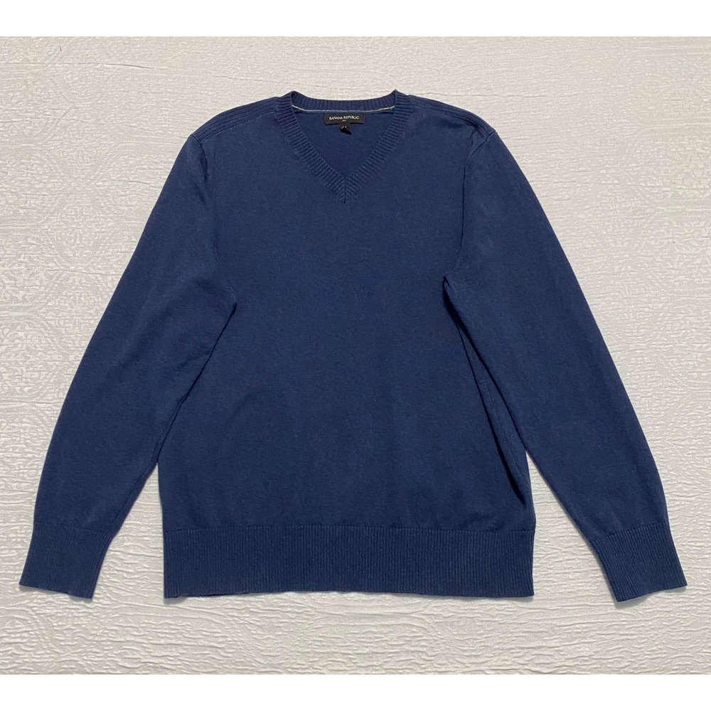 Banana Republic‎ Mens V Neck Sweater Medium Blue Cotton Knit Long Sleeve